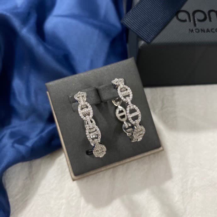 APM Monaco Silver Hoop Earrings with Diamond Accents